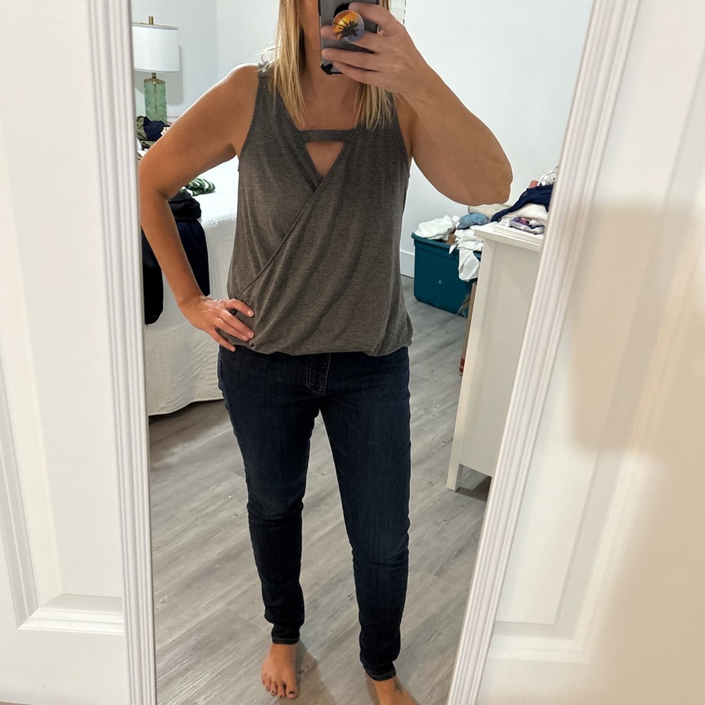 Gray Sleeveless Wrap Top